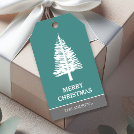 Aquamarine und weiße Pinienbäume Weihnachten Geschenkanhänger