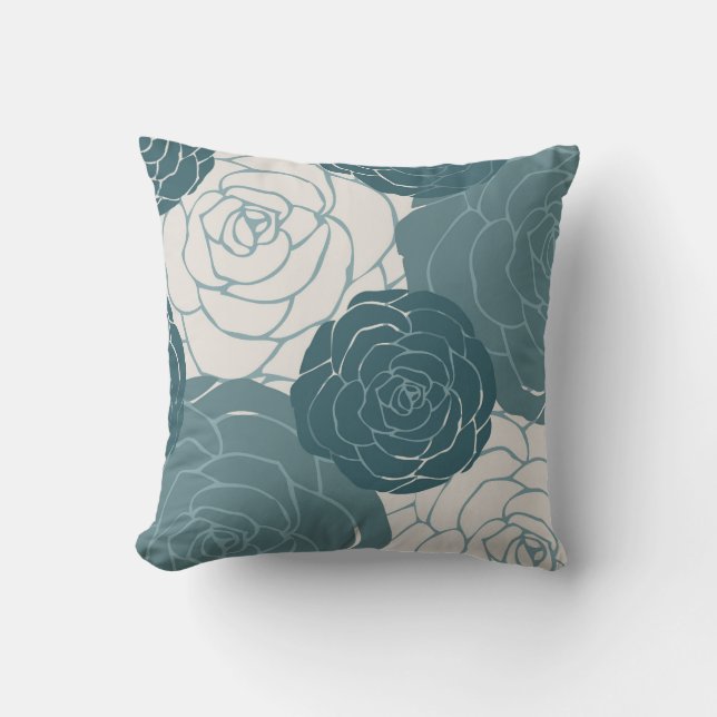 Aquamarine und weiße Rosen Kissen (Vorderseite)