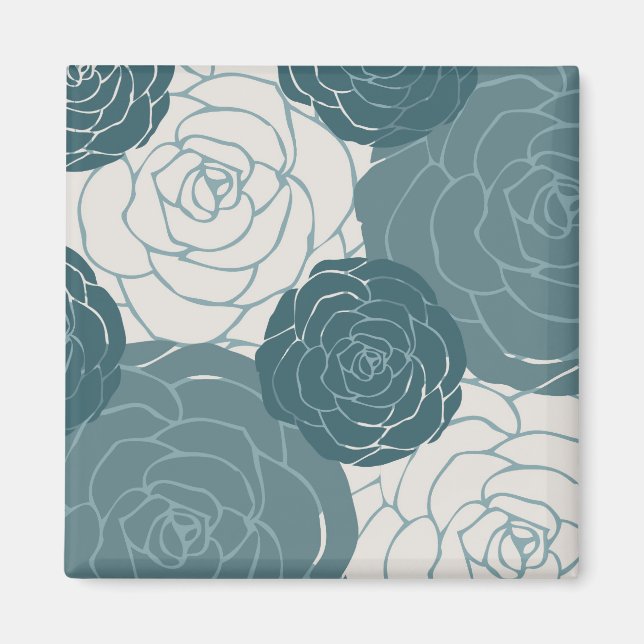Aquamarine und weiße Rosen Magnet (Vorne)