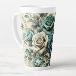 Aquamarine und weiße Rosen Milchtasse