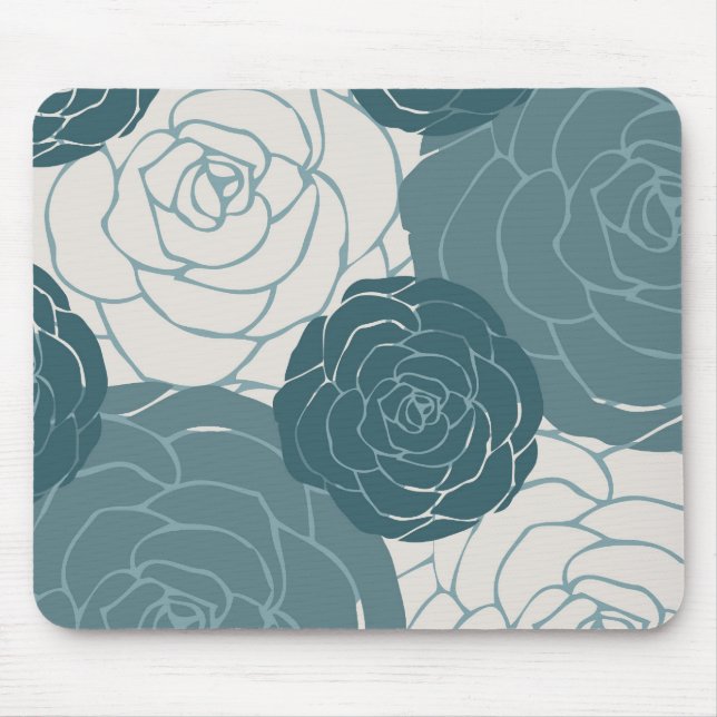 Aquamarine und weiße Rosen Mousepad (Vorne)