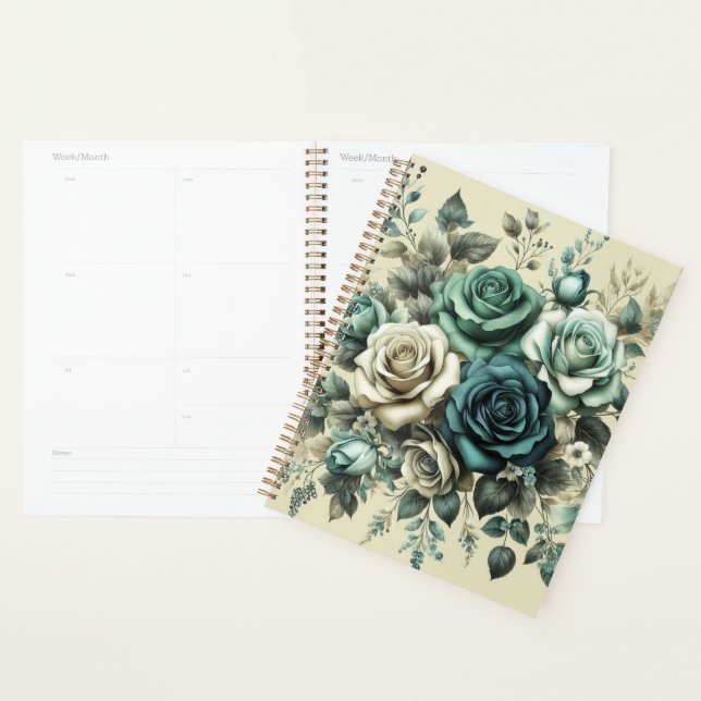 Aquamarine und weiße Rosen Planer (Anzeige)