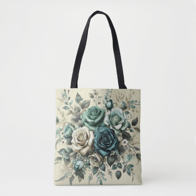Aquamarine und weiße Rosen Tasche (Vorderseite)