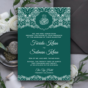 Aquamarine und weiße Spitzen islamische Hochzeit Einladung