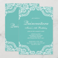 Aquamarine und weiße Spitzen Quinceanera, Einladun
