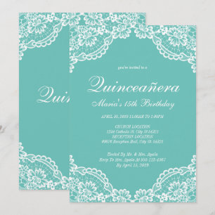 Aquamarine und weiße Spitzen Quinceanera, Einladun Einladung