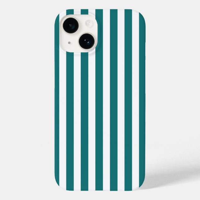 Aquamarine und weiße Streifen Case-Mate iPhone 14 Hülle (Rückseite)