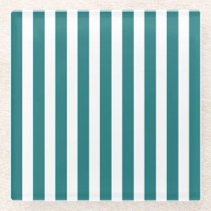 Aquamarine und weiße Streifen Glasuntersetzer
