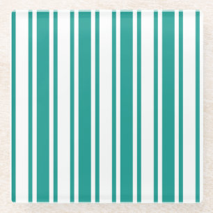 Aquamarine und weiße Streifen Glasuntersetzer