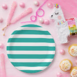 Aquamarine und weiße Streifen Pappteller<br><div class="desc">Maßgeschneiderte Party-Teller mit einem schicken,  preppy nautical Stripe Muster. Klicken Sie auf Anpassen,  um das Design mit Ihrem eigenen Text und Bildern zu personalisieren,  um ein einzigartiges Design zu erstellen,  das jedem Party-Dekor entspricht!</div>