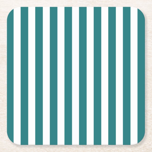 Aquamarine und weiße Streifen Rechteckiger Pappuntersetzer (Vorderseite)