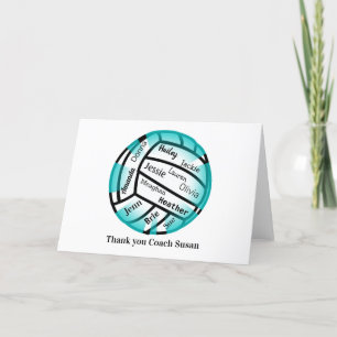 Aquamarine und weiße Volleyball Danke Coach Card