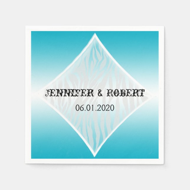 Aquamarine und weiße Zebra Diamond Wedkin Napkin Serviette (Vorderseite)