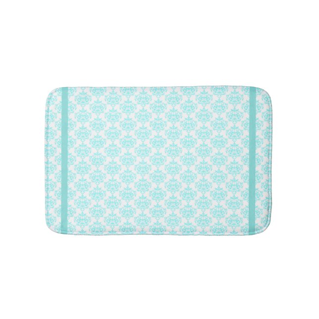 Aquamarine und White Damask Badematte (Vorderseite)