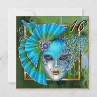 Aquamarine Venezianische Maskerade Maske Sweet 16  Einladung