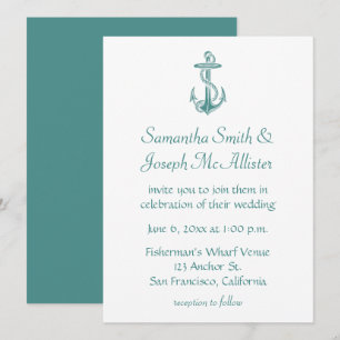 Aquamarine Vintage Ankerhochzeit Einladung