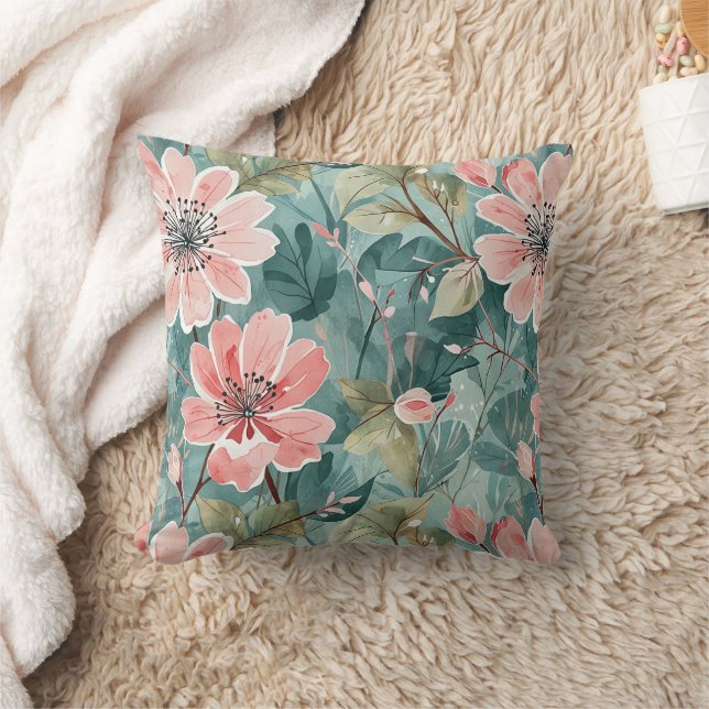 Aquamarine Vintage Blüte Kissen (Decke)