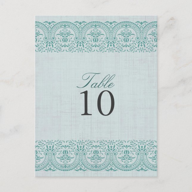 Aquamarine Vintage Damaskus-Tischnummer Postkarte (Vorderseite)