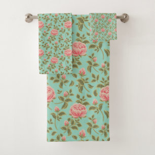 Aquamarine, Vintage Rosa Blume Badhandtuch Set