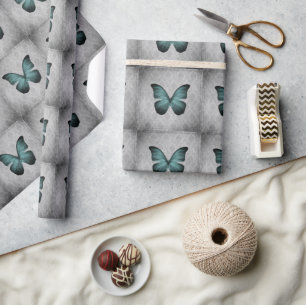 Aquamarine Vintage Schmetterlingsmaske Geschenkpapier