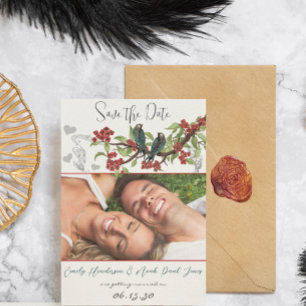 Aquamarine Vintage Vogelroter Blume Hochzeit Siche Einladung