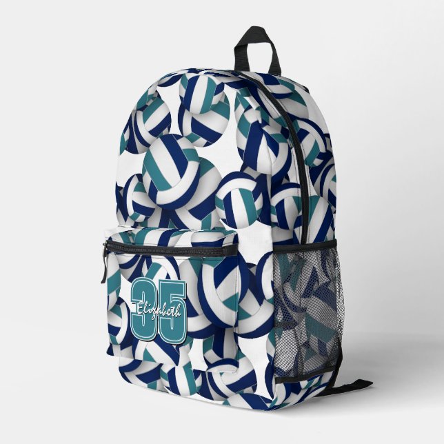 aquamarine Volleyballmannschaftsfarben der Marine  Bedruckter Rucksack (Rückseitige Ecke Rechts)