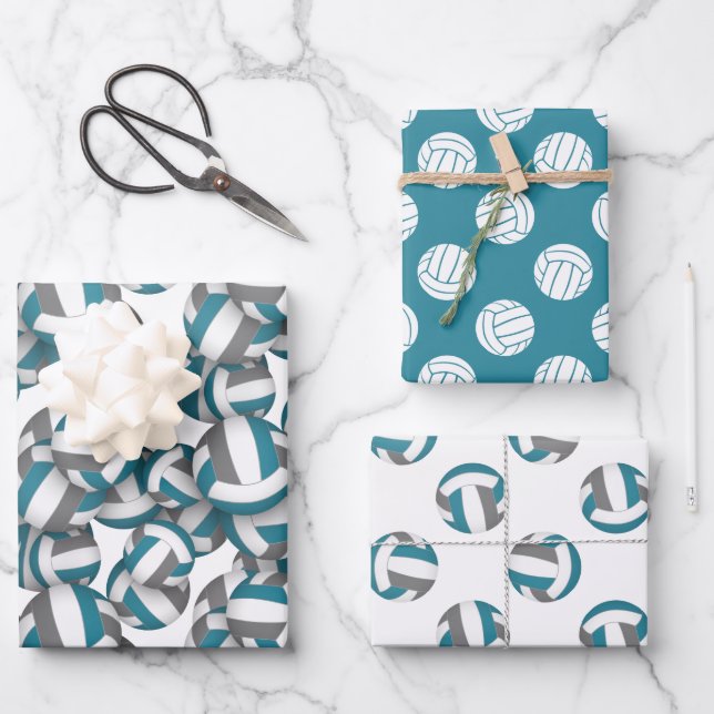 aquamarine Volleyballmuster Geschenkpapier Set (Vorderseite)