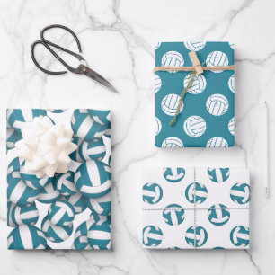 aquamarine Volleyballmuster Geschenkpapier Set