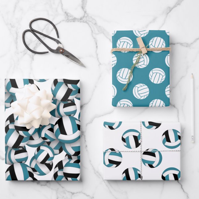 aquamarine Volleyballmuster Geschenkpapier Set (Vorderseite)