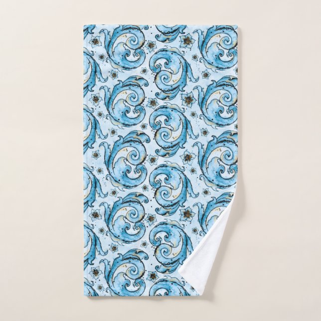 Aquamarine Wasserfarbe C Rollen und Blume Handtuch (Handtuch)