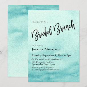 Aquamarine Wasserfarbe Ombre Bridal Brunch Einladung