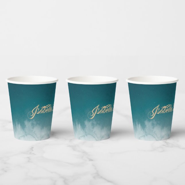 Aquamarine Wasserfarbe Ombre Sweet 16 Pappbecher (Multi)