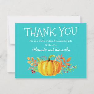 Aquamarine Wasserfarbe Pumpkin Fall Danke Karte