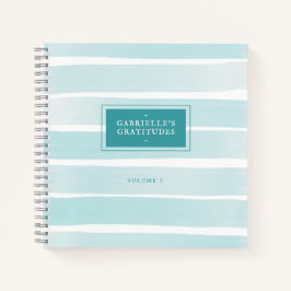 Aquamarine Wasserfarbe Streifen Personalisiert Dan Notizbuch