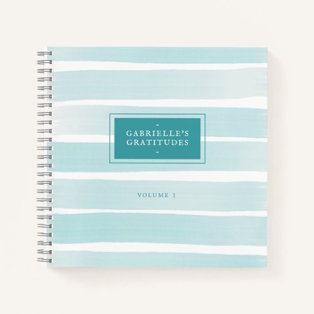Aquamarine Wasserfarbe Streifen Personalisiert Dan Notizbuch (Vorderseite)