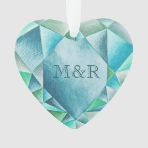 Aquamarine Wasserfarben Niedlicher Valentinstag Ornament