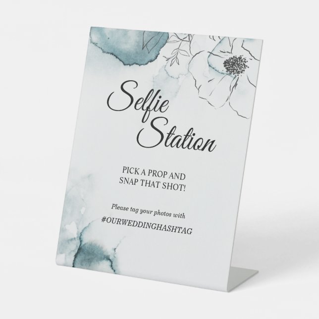 Aquamarine Wasserfarbenskizze-Hochzeitstation Self Sockelschild (Vorderseite)
