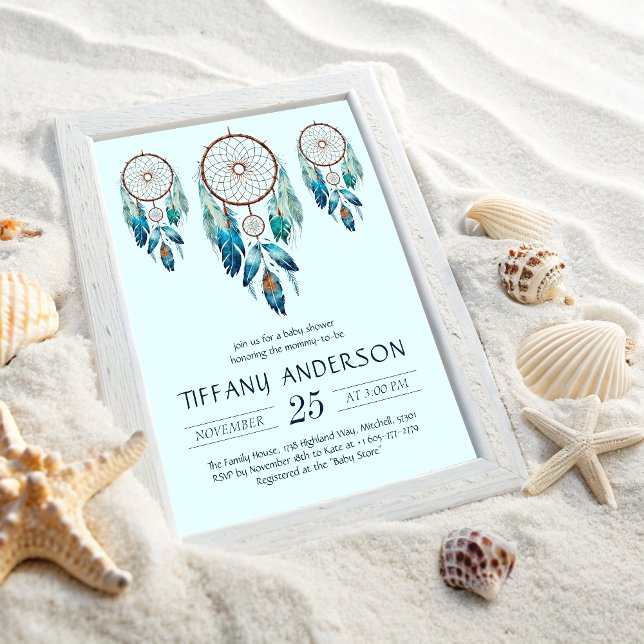 Aquamarine Watercolor Dreamcatcher Babydusche Einladung (Aquamarine Watercolor Dreamcatcher Baby Shower Invitation)