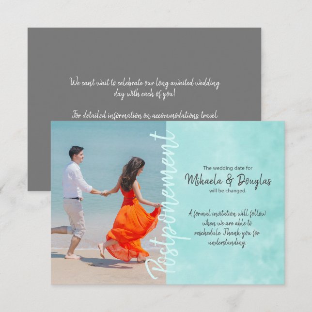Aquamarine Wedding Postponement Card Hinweiskarte (Vorne/Hinten)