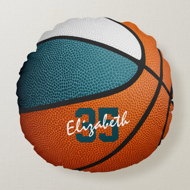aquamarine Weibchen spielen personalisiert Basketb Rundes Kissen (Vorderseite)