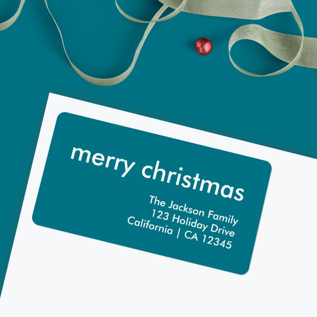 Aquamarine Weihnachten | Rauch Blue Minimal Rückse Adressaufkleber (Von Creator hochgeladen)