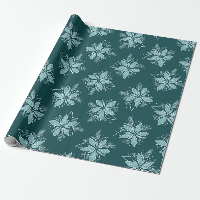 Aquamarine Weihnachts-Poinsettia Blume Geschenkpapier (Ungerollt)