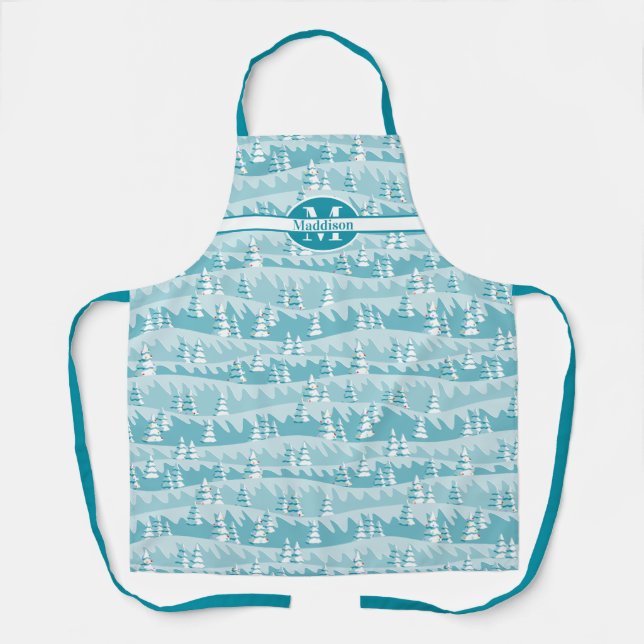 Aquamarine Weihnachtsbäume Schürze (Vorderseite)