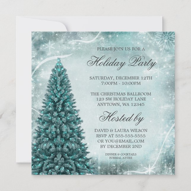 Aquamarine Weihnachtsbaumparty Einladung (Vorderseite)
