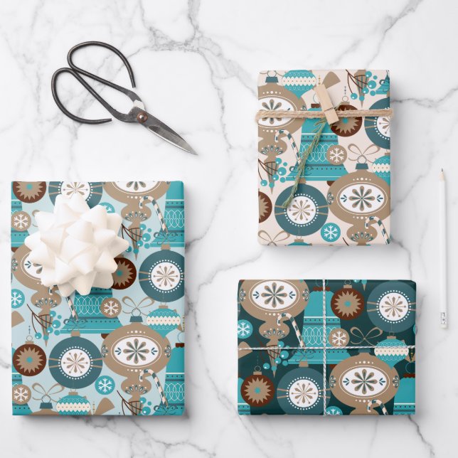 Aquamarine Weihnachtsschmuck Geschenkpapier Set (Vorderseite)
