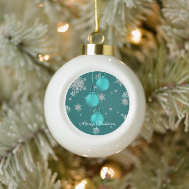 Aquamarine Weihnachtsschmuck Keramik Kugel-Ornament (Baum)
