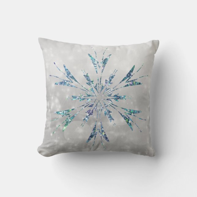 Aquamarine Weihnachtsschnepfe Sparkle Silver Kissen (Vorderseite)