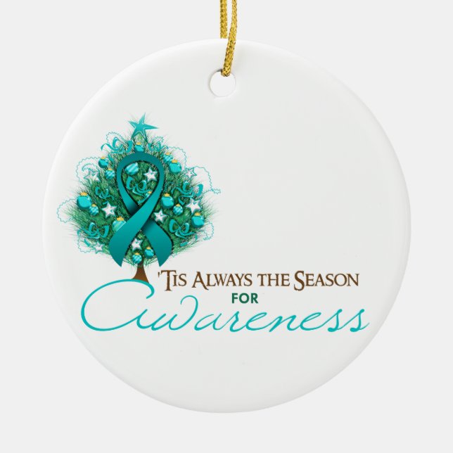 Aquamarine Weihnachtszeit Keramikornament (Vorne)