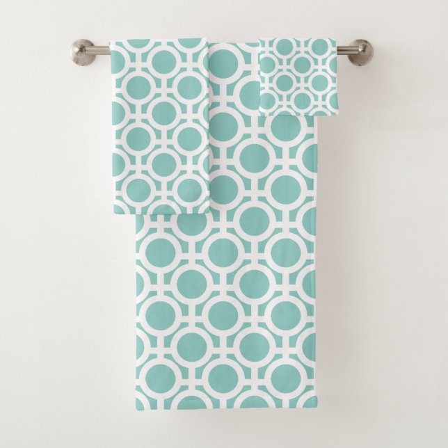 Aquamarine weiße Abstrakte Kreise Badhandtuch Set (Insitu)
