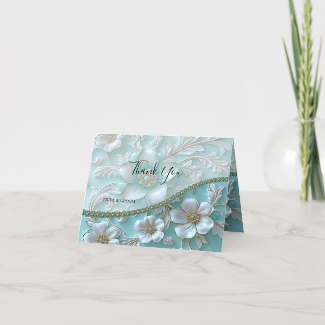 Aquamarine weiße Blume Dankeschön Karte (Vorderseite)